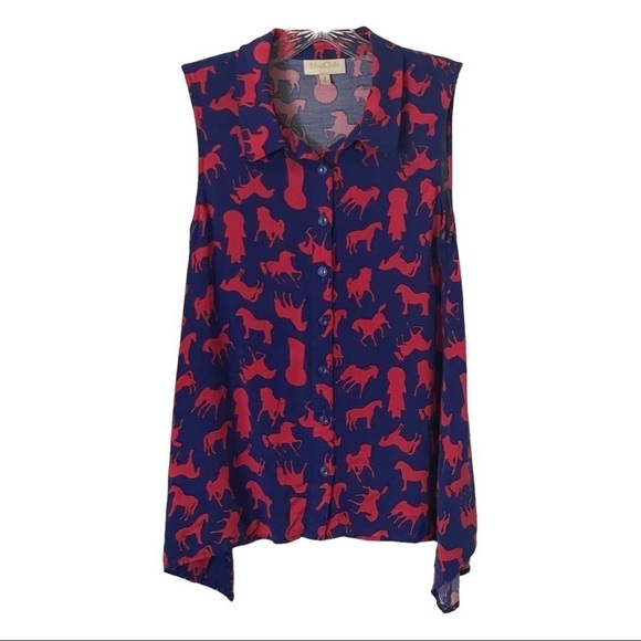 ModCloth Horse Show Prize Novelty Print Sleeveless Blouse Size S Equestrian - Picture 1 of 8